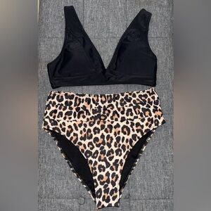 Amazon Black and Leopard Print Bikini